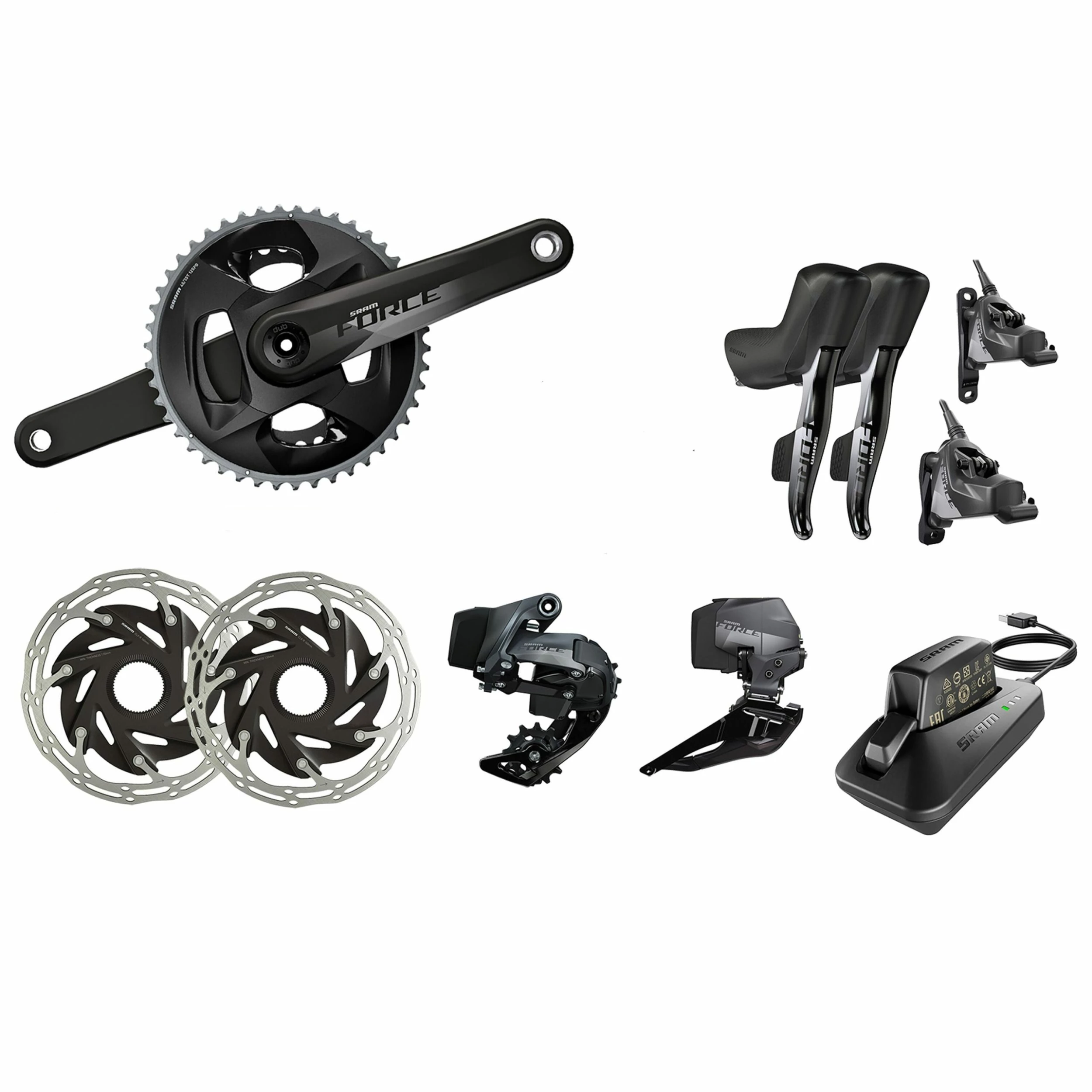 Groupe Complet SRAM FORCE AXS 2x12 Vitesses à Disques 1 Groupe Complet SRAM FORCE AXS 2x12 Vitesses à Disques